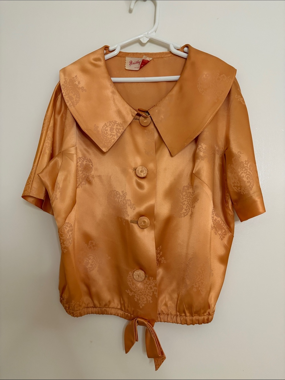 Jordache Shimmery Bronze Satin Short Sleeve Sailor Collar Blouse